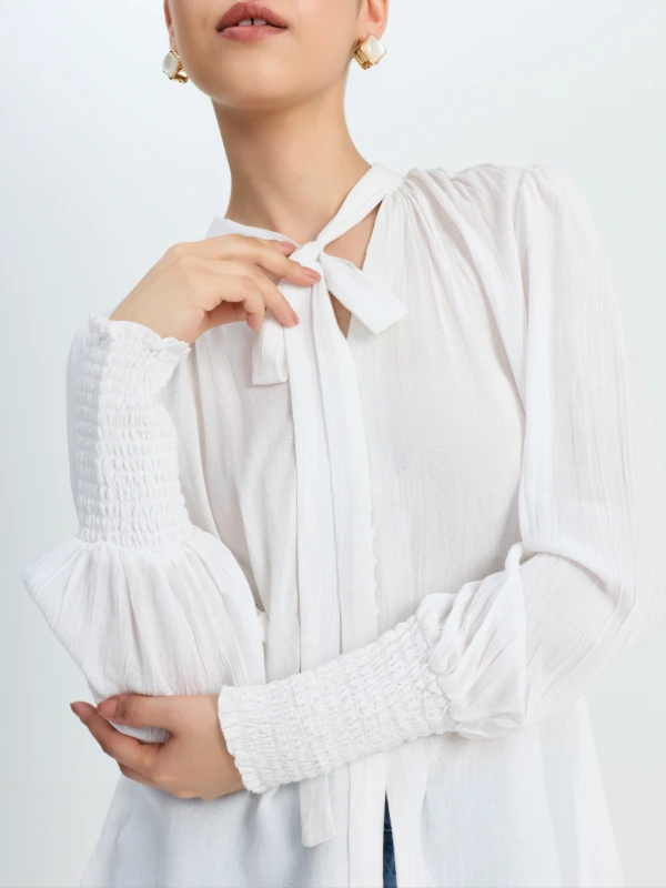White Full Sleeve Tie Up Top For Women Zlataa 6