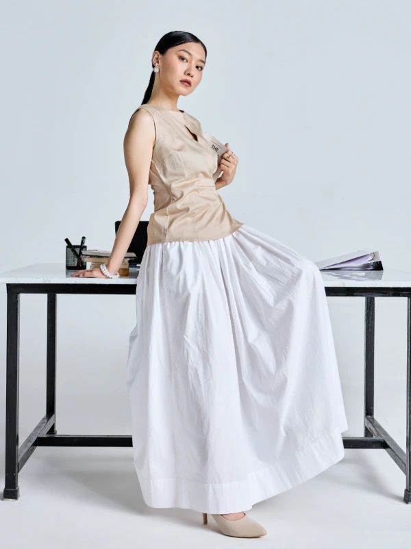 Beige Formal Sleeveless Wrap Top 2