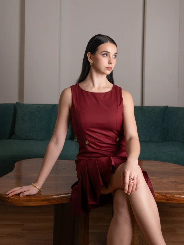 Maroon Formal Pleated Hem Shift Dress 2