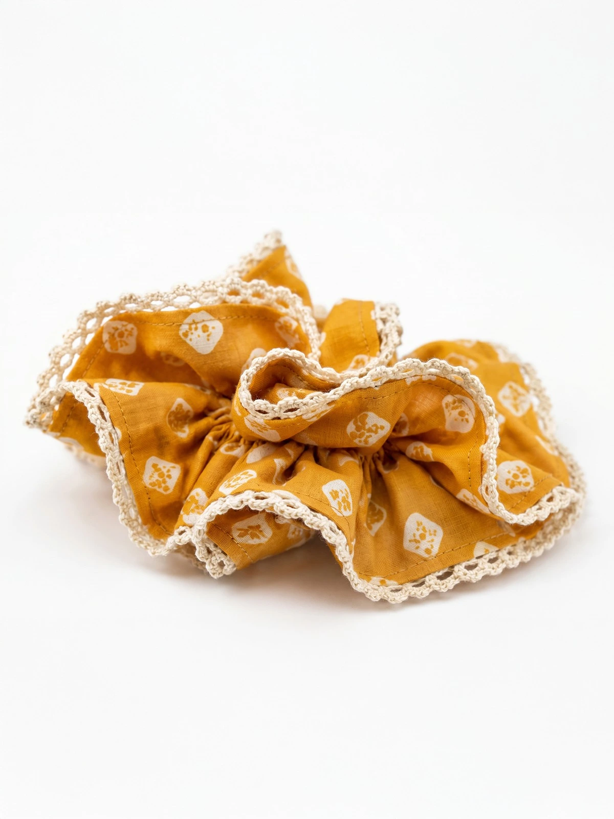 Yellow Bandhani Printed Double Layer Scrunchies thumbnail 7