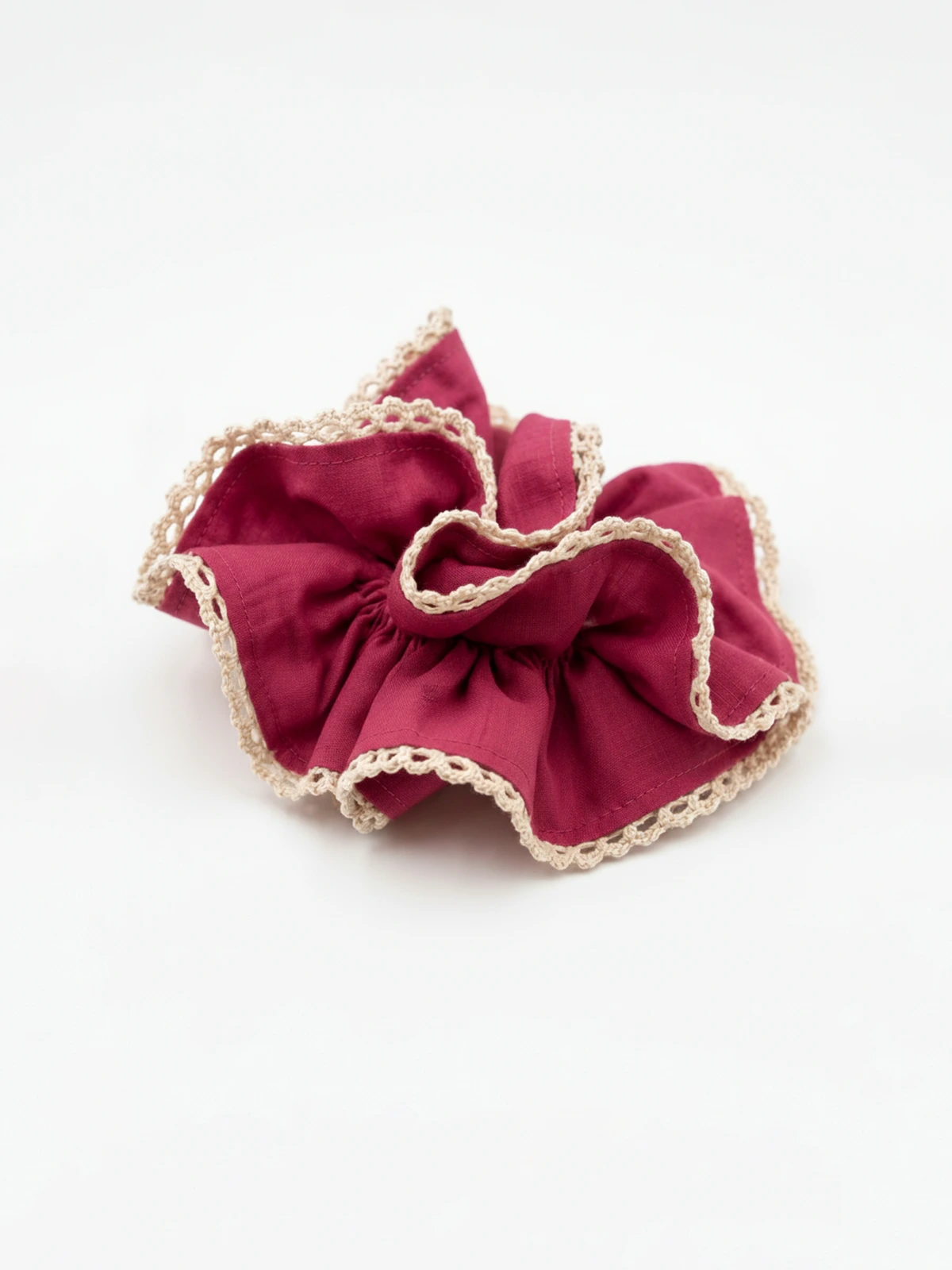 Pink Double Layer Scrunchie With Lace Trim thumbnail 2