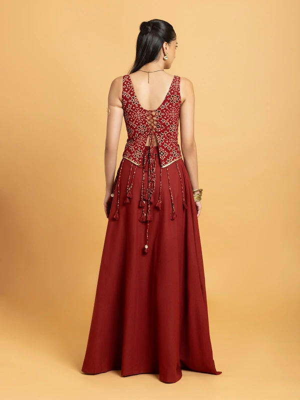 Maroon Printed Corset Top & A-Line Skirt Lehenga Set 6
