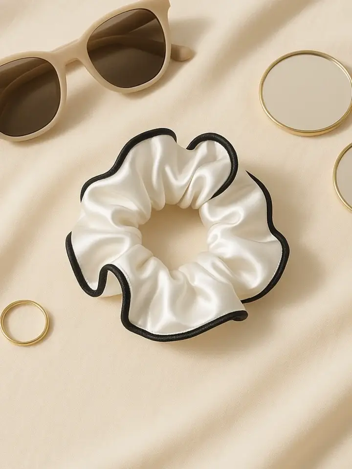 White Satin Srunchie with Piping