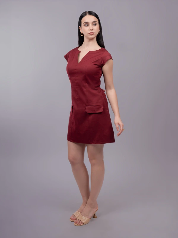 Maroon Formal V Neck Sheath Dress 5