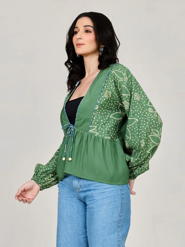 Green Printed Peplum Shrug 4