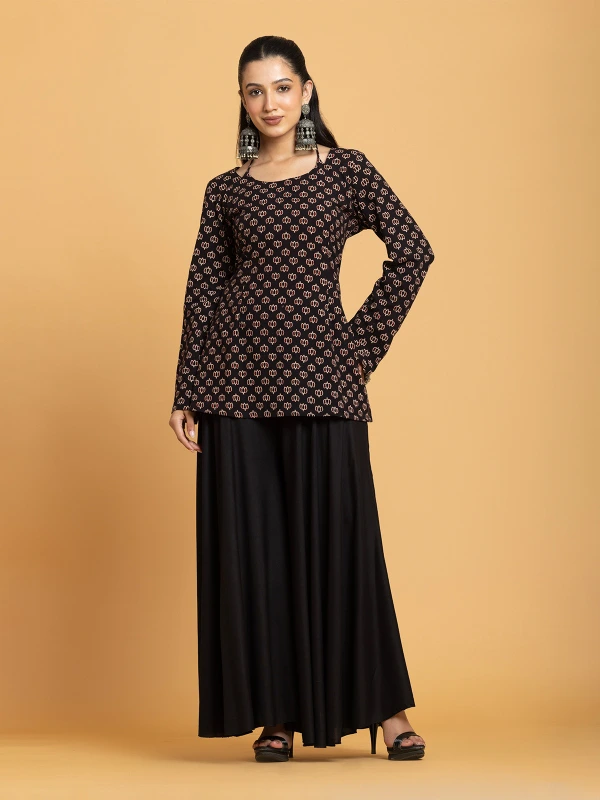 Black Ajrakh Printed Halter Tie-Up Short Kurti 4