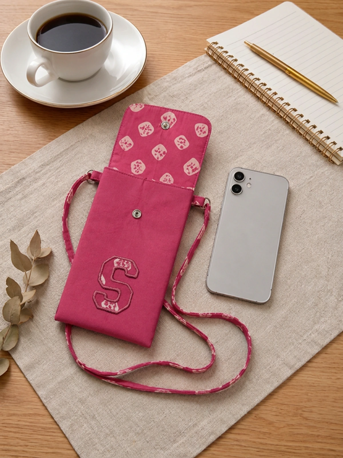 Personalized Pink Bandhani Print Crossbody Phone Pouch thumbnail 2