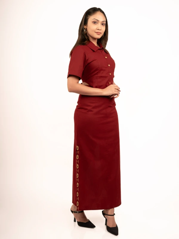Maroon Skirt And Shirt Cotton Co-Ord Set 5