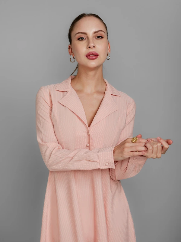 Pink Lapel Collar Dress For Chic Formal Wear 6