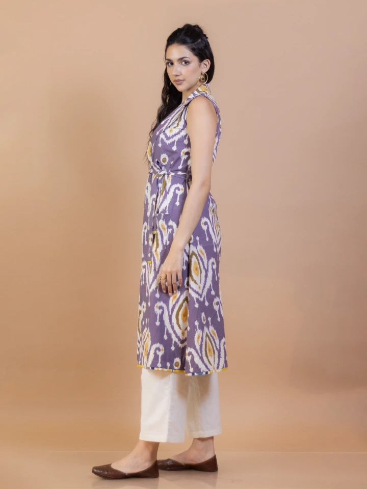 Purple Ikat cotton long shrug