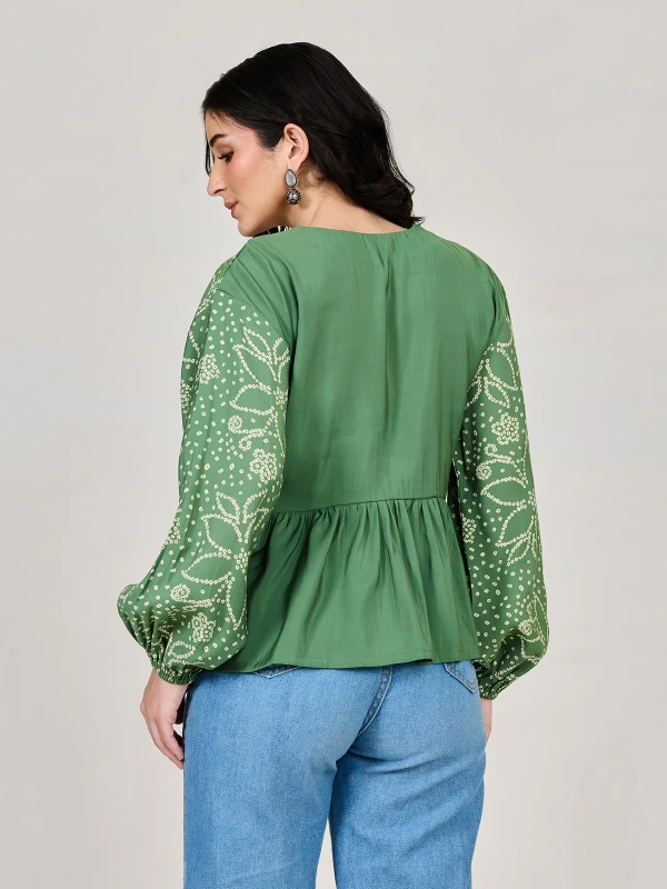 Green Printed Peplum Shrug 5