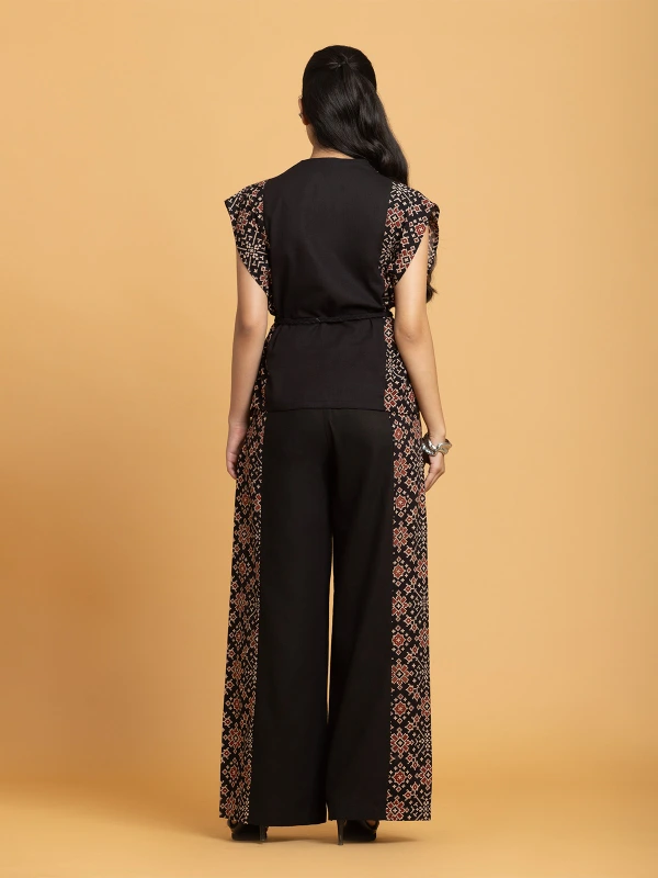 Black Ajrakh Panelled Peplum Top & Wide-Leg Trousers Ethnic Co-ord Set 4