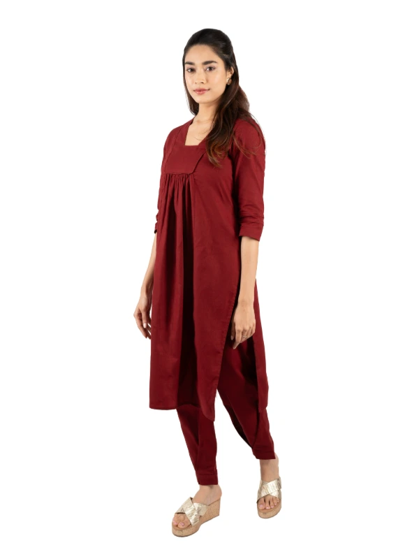 Maroon Cotton Kurta With Matching Pant Set 4
