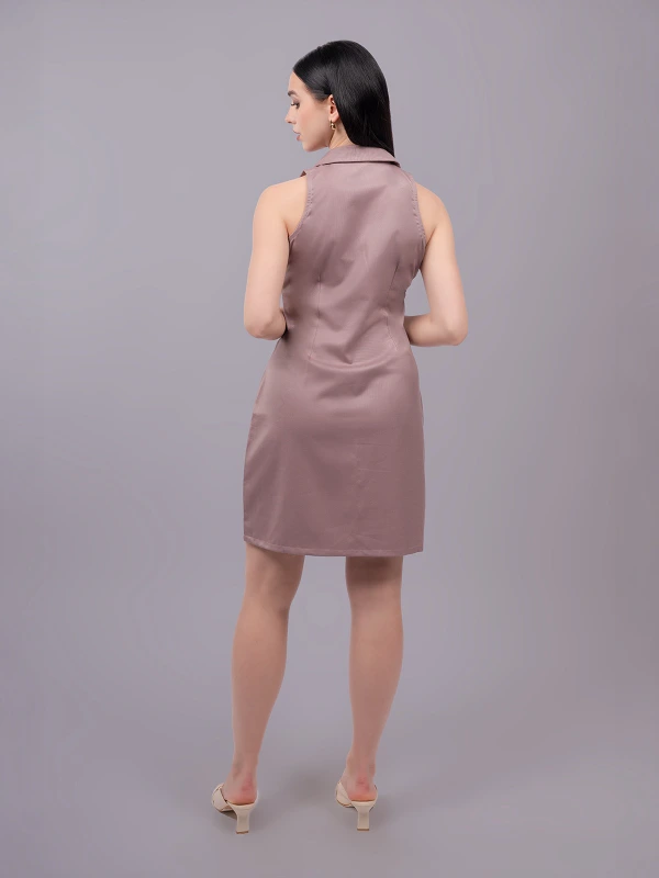 Mauve Formal Lapel Collar Sleeveless Shirt Dress 4