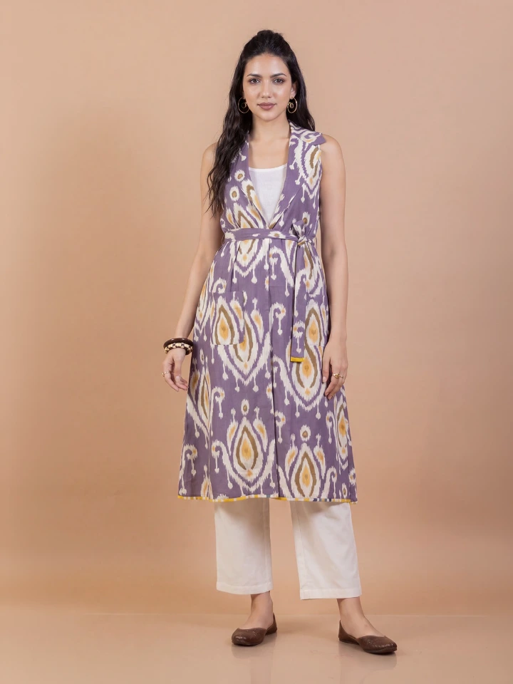 Purple Ikat cotton long shrug