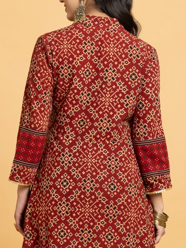 Multicolor Ajrakh Printed High Low Kurta Set 7