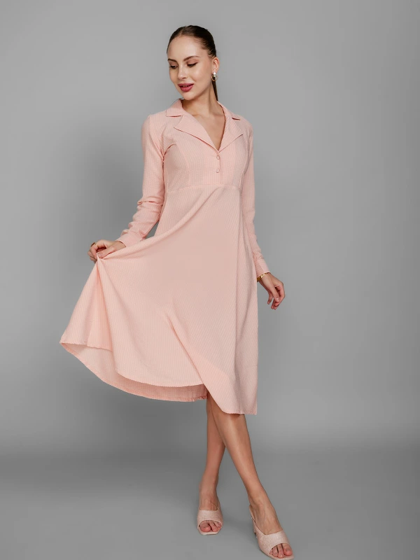 Pink Lapel Collar Dress For Chic Formal Wear 1