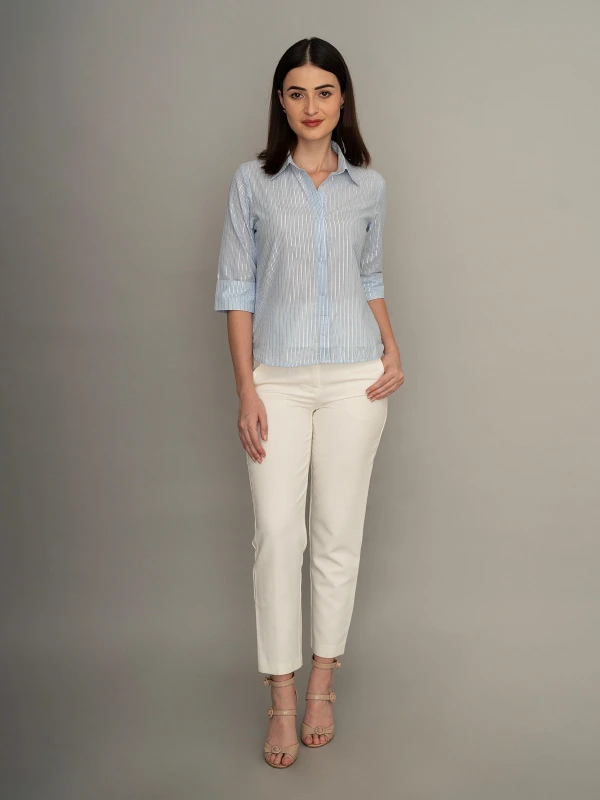 Blue Striped Shirt With Classic Collar Fit 2