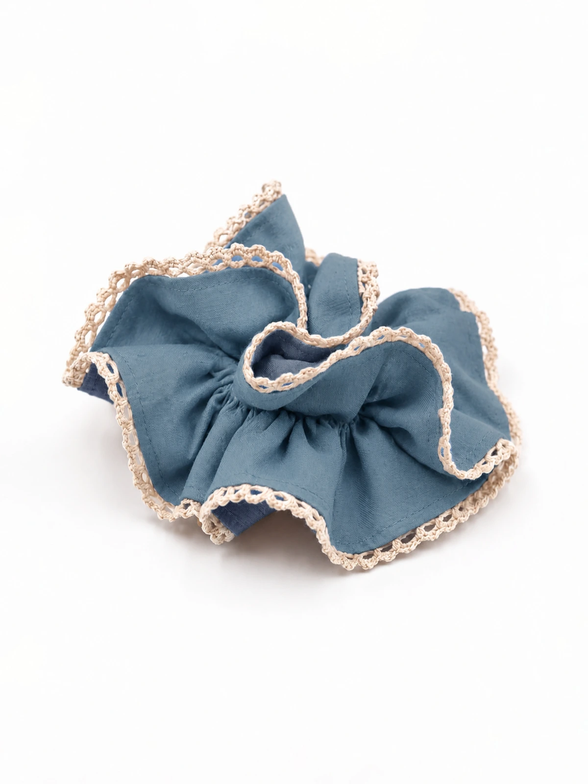 Blue Double Layer Scrunchie With Lace Trim thumbnail 10