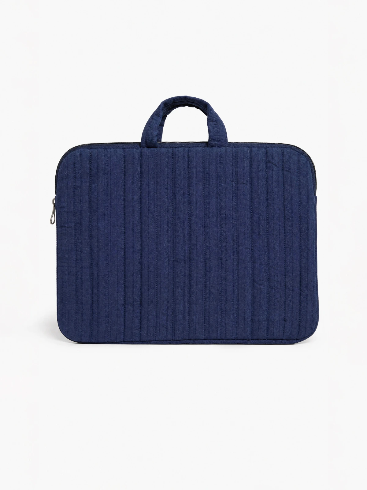 Navy Blue Textured Laptop Sleeve Bag With Utility Pocket for MacBook thumbnail 6