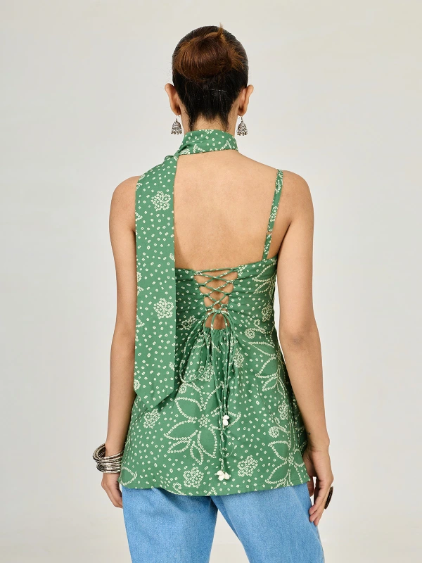 Green Bandhani Printed Kurti and Scarf 6