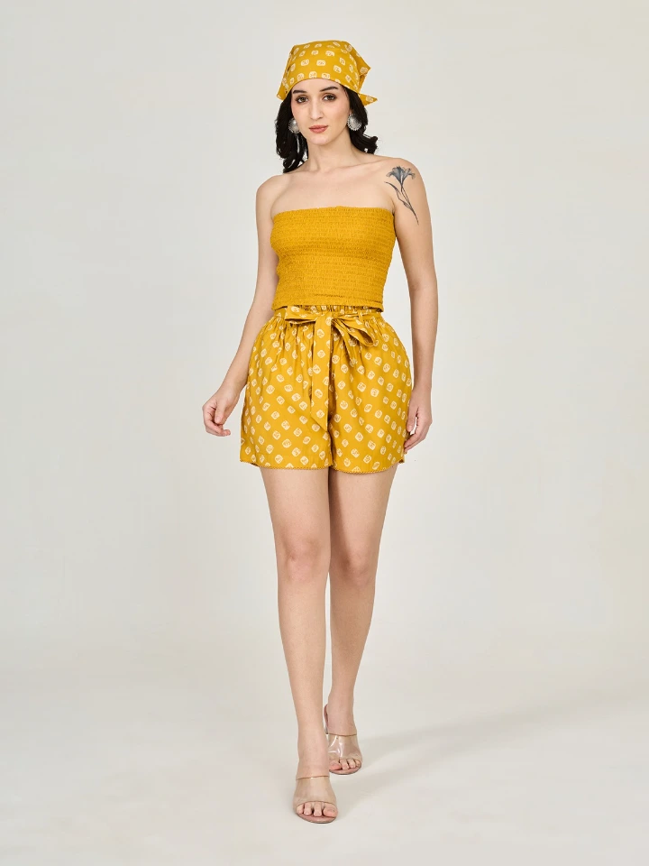 Yellow Bandhani Printed Shorts For Women