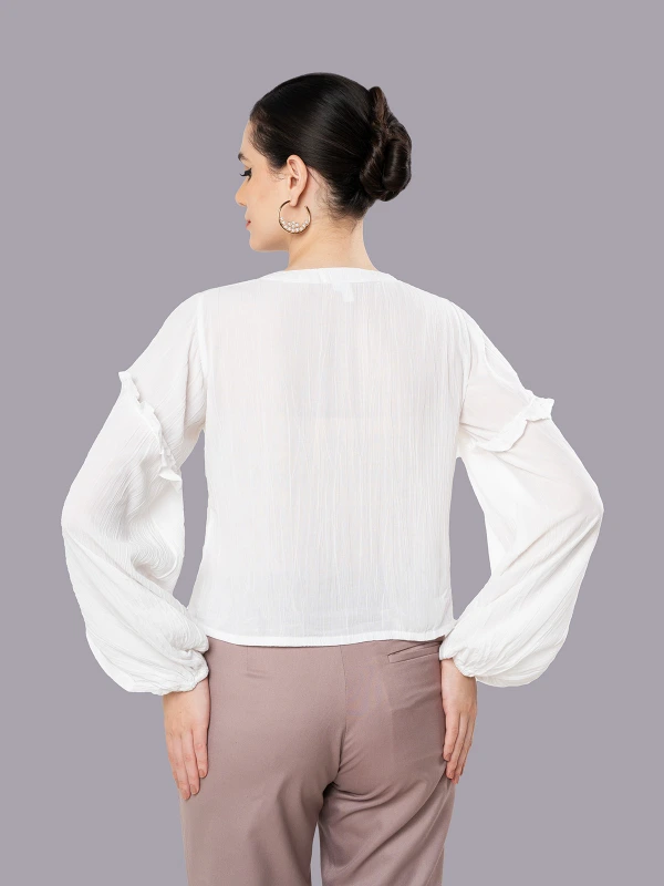 White Mandarin Collar Regular Fit Top 3