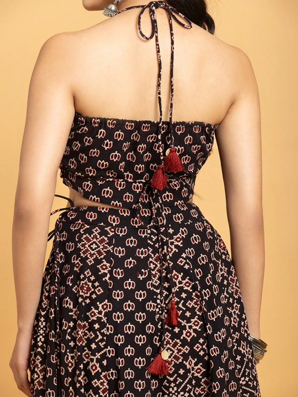 Black Ajrakh Multi-Panelled Flared Maxi Skirt 5