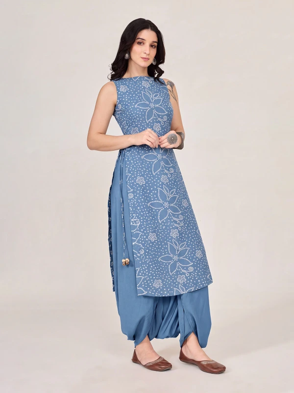 Blue Bandhani Printed Long Kurta 4