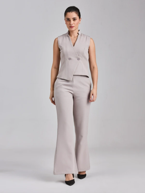 Light Grey high rise Straight-Fit Formal Pants 2