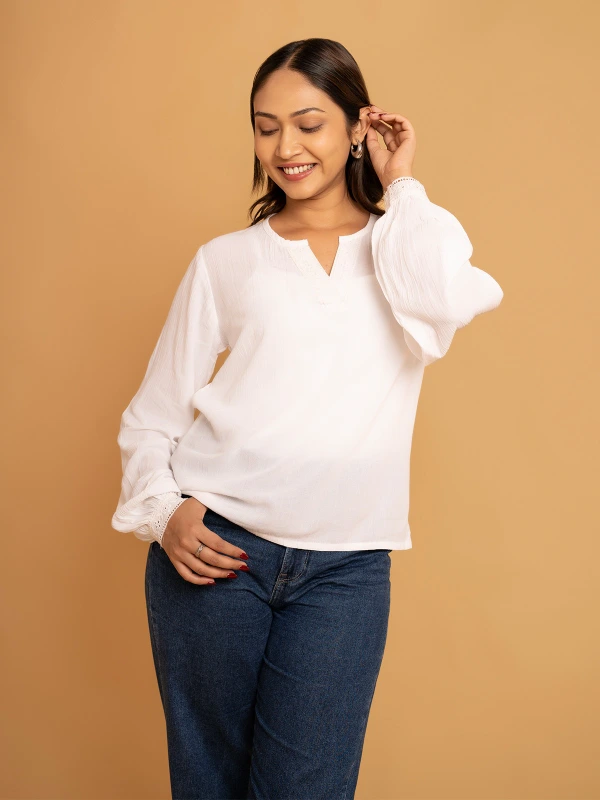 White Solid Top With Bishop Sleeves 2