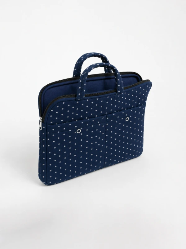 Navy Blue Diamond Print Laptop Sleeve Bag with Two Utility Pockets for MacBook 5