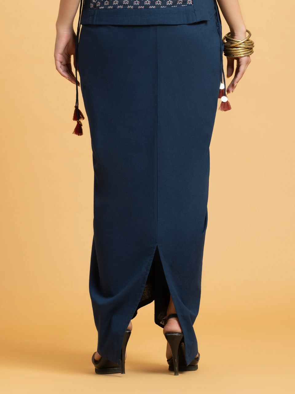 Navy Blue Cotton Drape Skirt 3