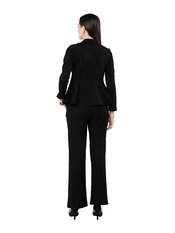 Black Peplum Top And Flared Pant Co-Ord Set 2