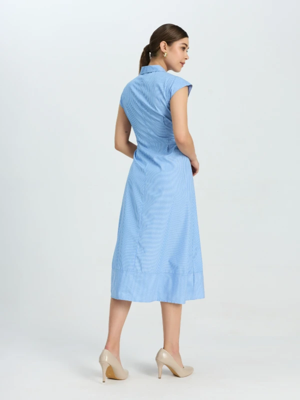 White Striped Dress With Lace-up Corset Waist 4