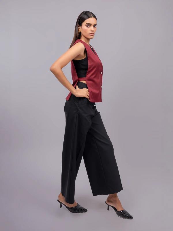 Maroon Formal V Neck Sleeveless Waistcoat 5