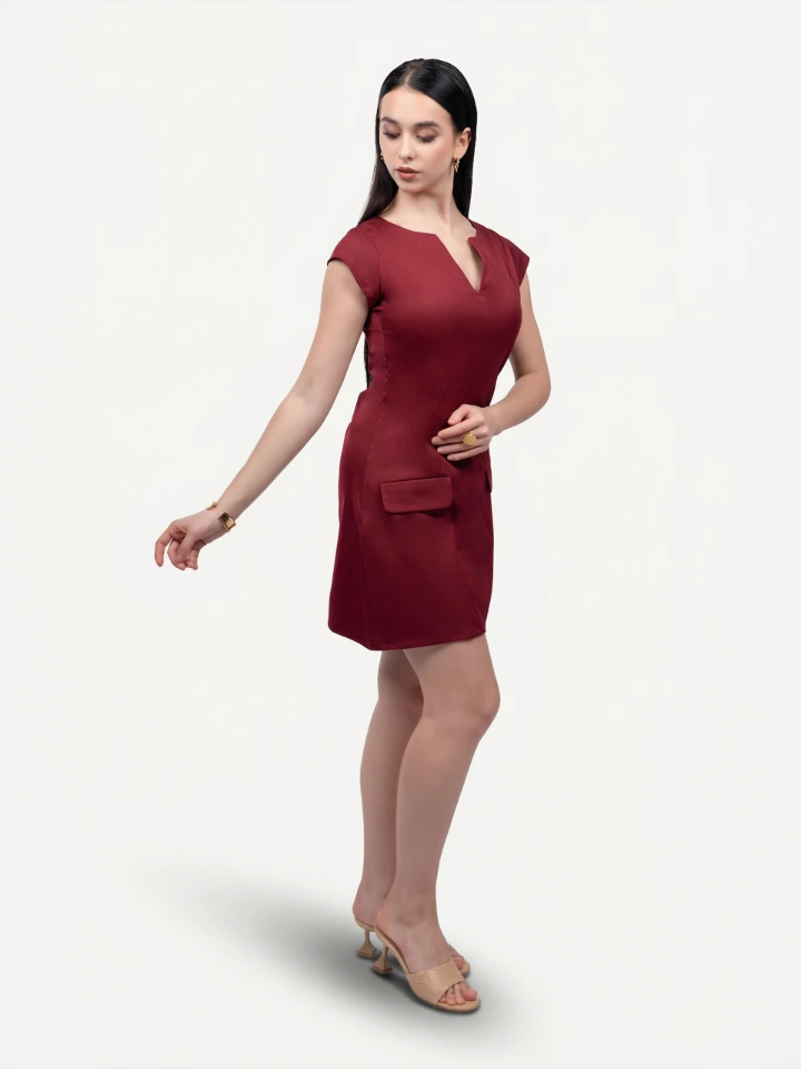 Maroon Formal V Neck Sheath Dress