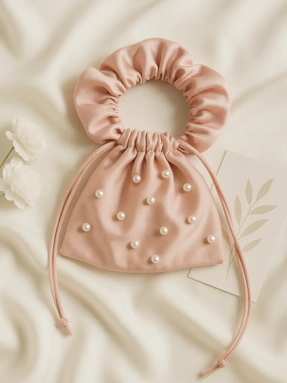 Pink Satin Potli Bag with Pearl Detailing