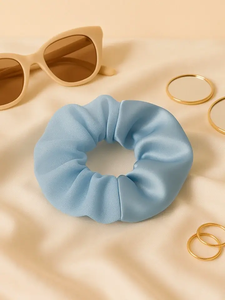 Blue Organza Satin Scrunchie