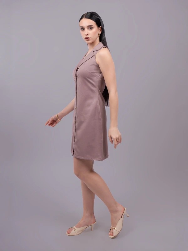 Mauve Formal Lapel Collar Sleeveless Shirt Dress 5