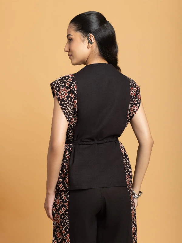 Black Ajrakh Panelled Peplum Top & Wide-Leg Trousers Ethnic Co-ord Set 6
