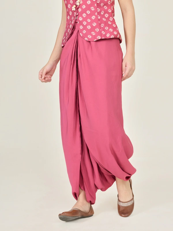 Pink Solid Dhoti Pants For Women 5