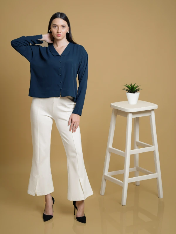 Blue Solid Formal Shirt For Women 2