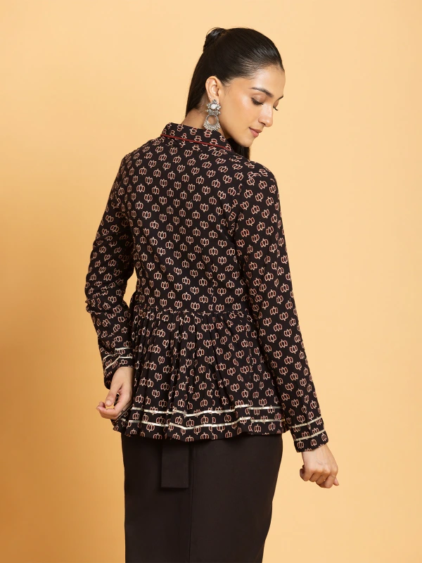 Black Ajrakh Printed Ethnic Shrug for Women 5