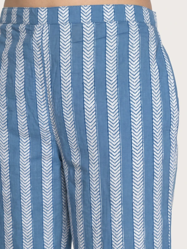 Blue Cotton Floral Kurta With Straight Pant Set 6