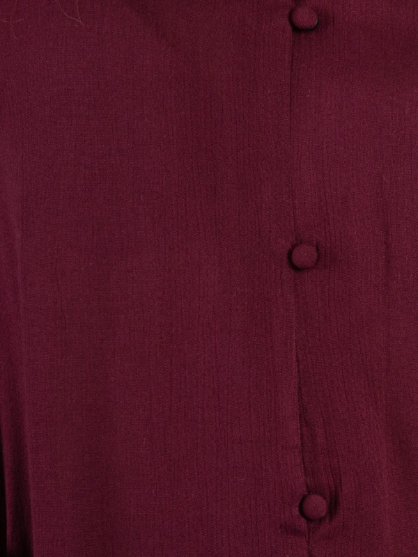 Burgundy Rayon Shirt Dress With Bishop Sleeves 6