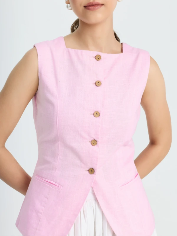 Pink High Square Neck Formal Waistcoat for women Zlaata 6