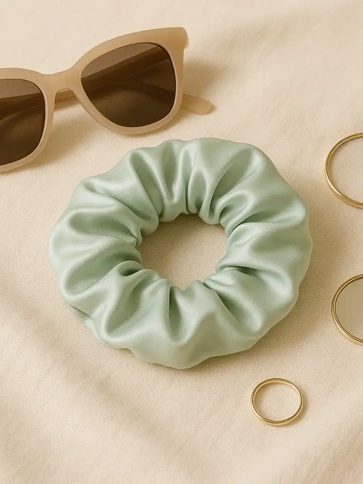 Pastel Green Satin Scrunchie