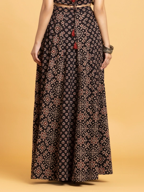 Black Ajrakh Multi-Panelled Flared Maxi Skirt 6