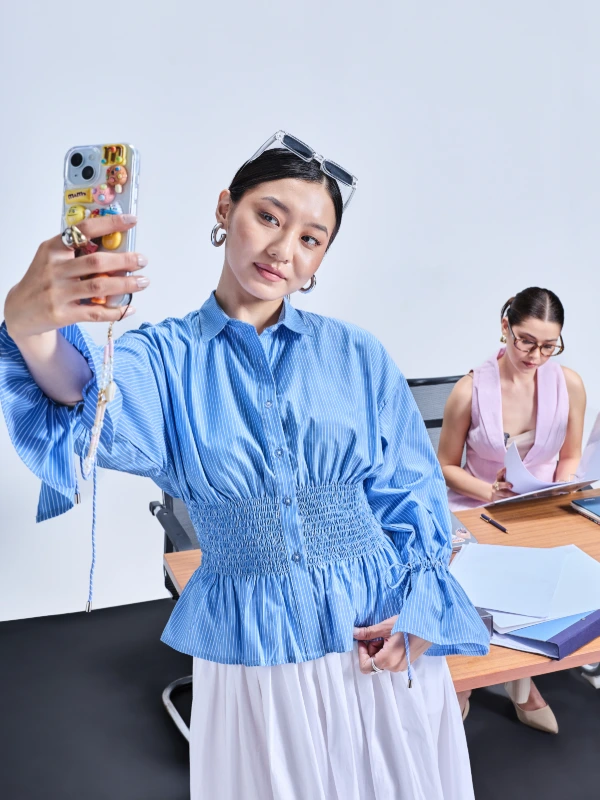Striped Formal Shirt with Smocked Waist 2